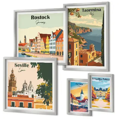 Landscapes of European cities wall art set of 5 pieces