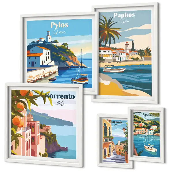 Framed photo set featuring European seascapes