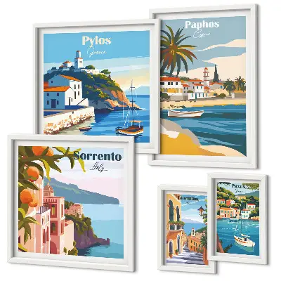 Framed photo set featuring European seascapes