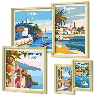 Framed photo set featuring European seascapes