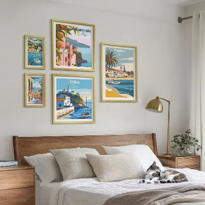 Framed photo set featuring European seascapes