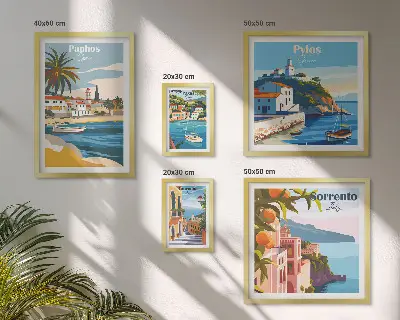 Framed photo set featuring European seascapes