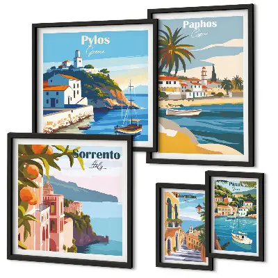 Framed photo set featuring European seascapes