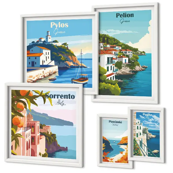 Landscapes of the Greek islands wall art set set of 5 pieces