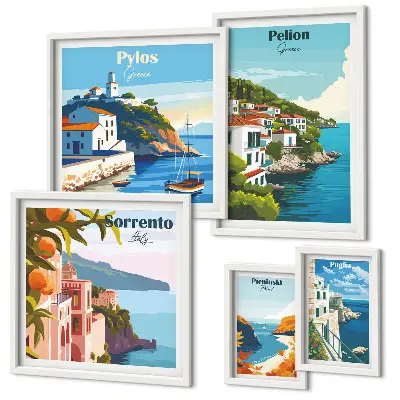 Landscapes of the Greek islands wall art set set of 5 pieces
