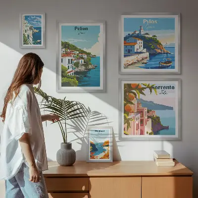Landscapes of the Greek islands wall art set set of 5 pieces