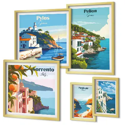 Landscapes of the Greek islands wall art set set of 5 pieces