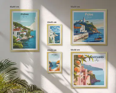 Landscapes of the Greek islands wall art set set of 5 pieces