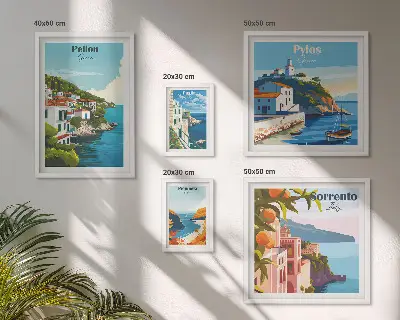 Landscapes of the Greek islands wall art set set of 5 pieces