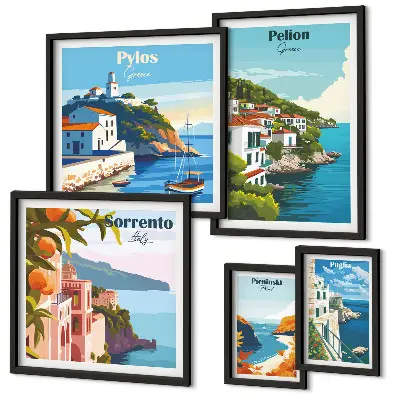 Landscapes of the Greek islands wall art set set of 5 pieces