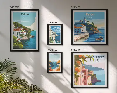 Landscapes of the Greek islands wall art set set of 5 pieces