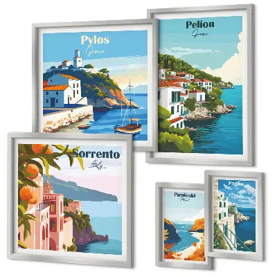 Landscapes of the Greek islands wall art set set of 5 pieces