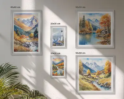 Framed photo set mountain rivers and lighthouse