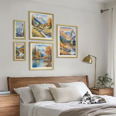 Framed photo set mountain rivers and lighthouse