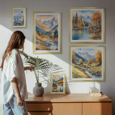 Framed photo set mountain rivers and lighthouse