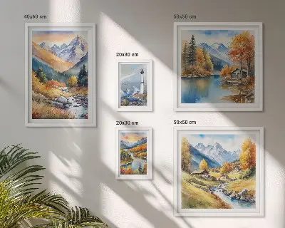 Framed photo set mountain rivers and lighthouse