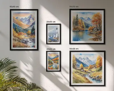 Framed photo set mountain rivers and lighthouse