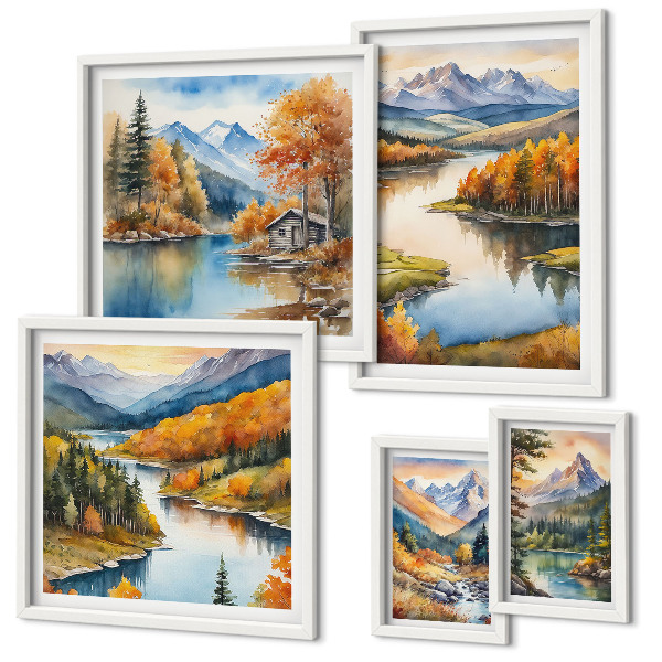 Set of 5 wall art pieces Mountain rivers autumn trees