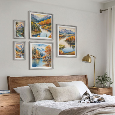 Set of 5 wall art pieces Mountain rivers autumn trees