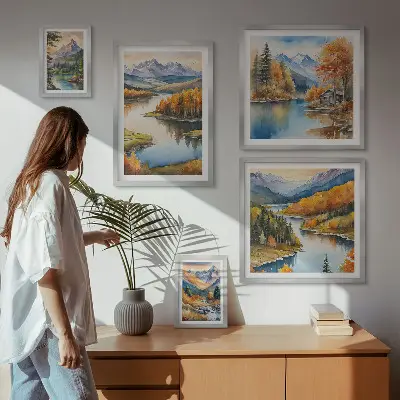 Mountain rivers and autumn trees wall art set of 5 pieces