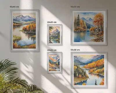Mountain rivers and autumn trees wall art set of 5 pieces
