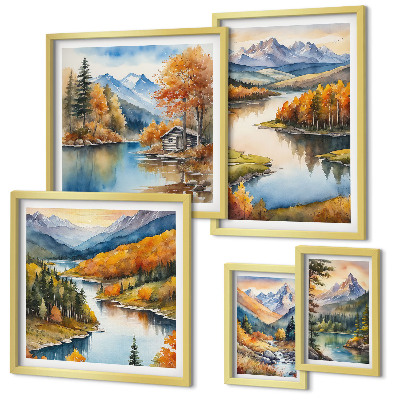 Set of 5 wall art pieces Mountain rivers autumn trees