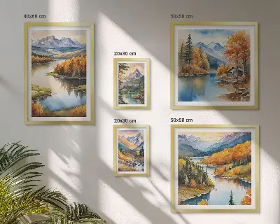 Mountain rivers and autumn trees wall art set of 5 pieces