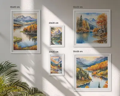 Mountain rivers and autumn trees wall art set of 5 pieces