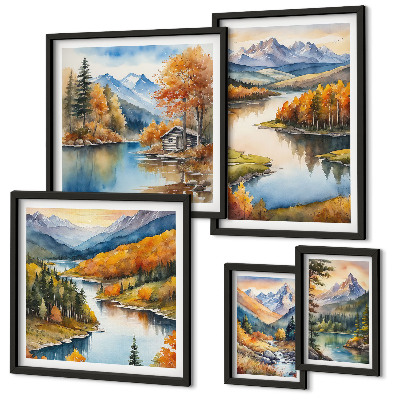 Set of 5 wall art pieces Mountain rivers autumn trees