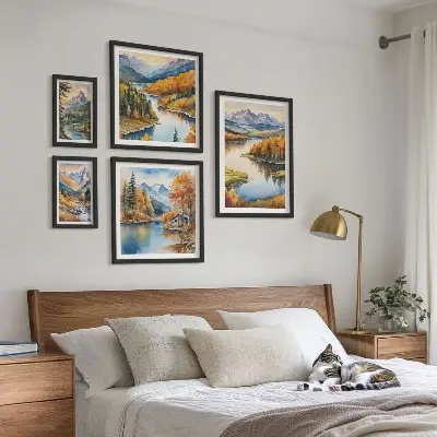 Mountain rivers and autumn trees wall art set of 5 pieces