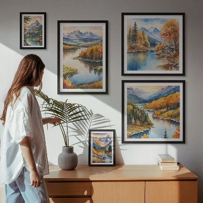 Set of 5 wall art pieces Mountain rivers autumn trees