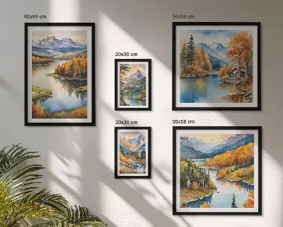 Mountain rivers and autumn trees wall art set of 5 pieces