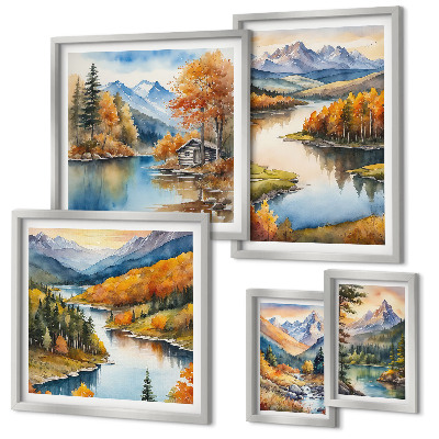 Set of 5 wall art pieces Mountain rivers autumn trees