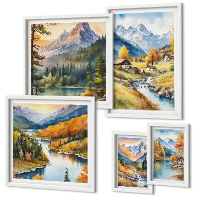 Mountain landscapes of the river valley gallery wall set
