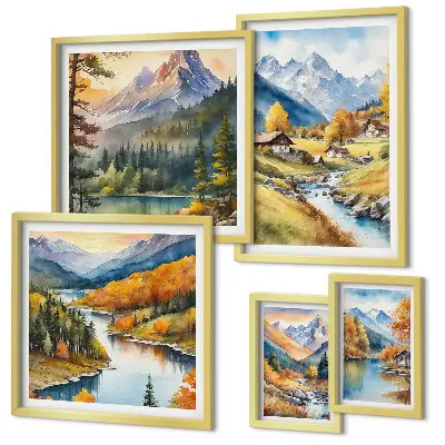 Mountain landscapes of the river valley gallery wall set