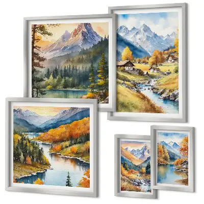 Mountain landscapes of the river valley gallery wall set