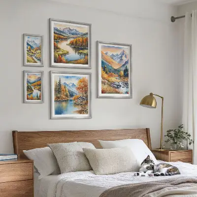 Framed photo set Autumn mountains rivers houses