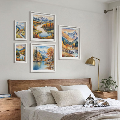 Framed photo set Autumn mountains rivers houses