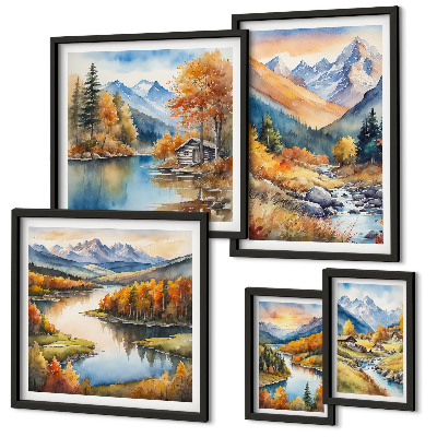 Framed photo set Autumn mountains rivers houses