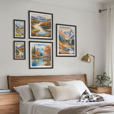 Framed photo set Autumn mountains rivers houses
