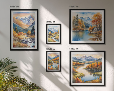 Framed photo set Autumn mountains rivers houses