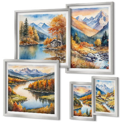 Framed photo set Autumn mountains rivers houses