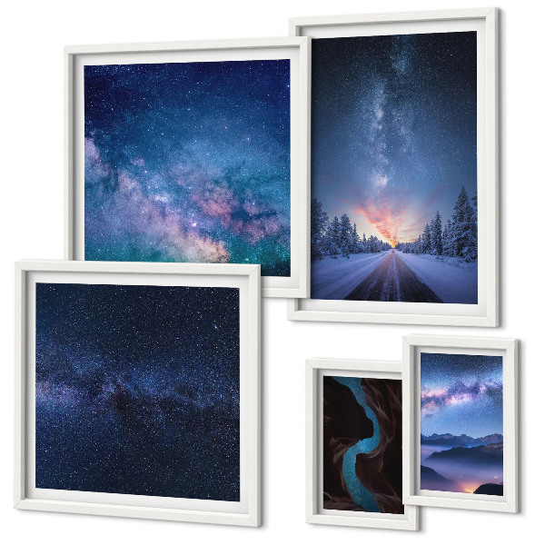 Set of 5 wall art pieces Cosmic nightscapes