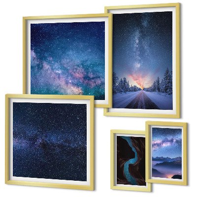 Set of 5 wall art pieces Cosmic nightscapes