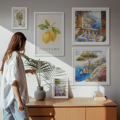 Set of 5 wall art pieces Citrus accents Mediterranean style