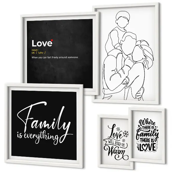 Framed photo set featuring family values of love and closeness