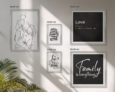 Framed photo set featuring family values of love and closeness