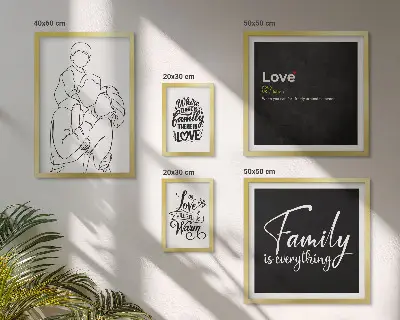 Framed photo set featuring family values of love and closeness