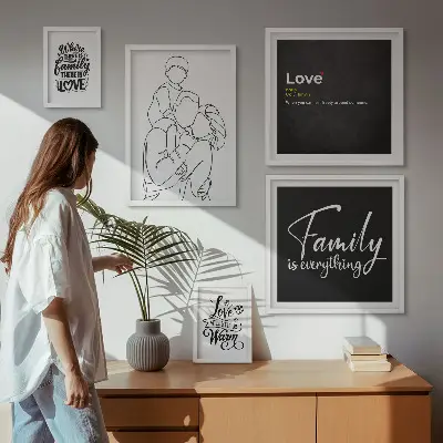 Framed photo set featuring family values of love and closeness