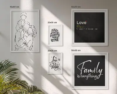 Framed photo set featuring family values of love and closeness